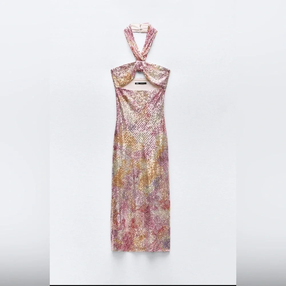 Zara Sequins Knotted halter dress - Picture 2 of 5
